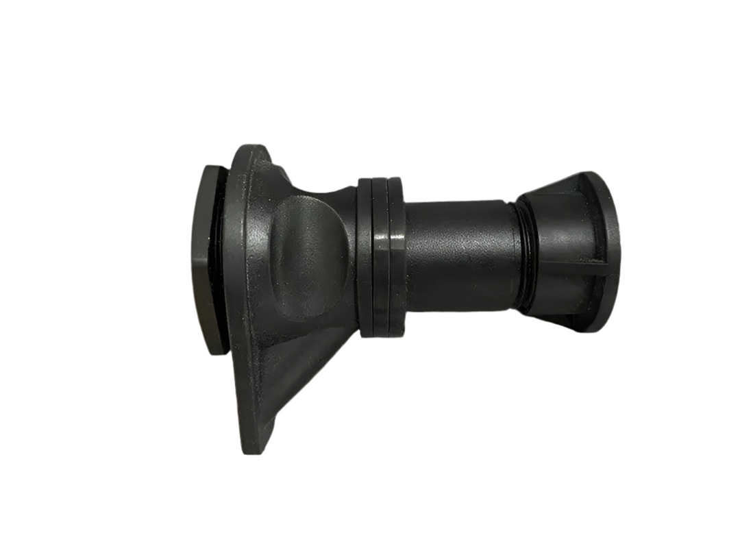 Replacement drain plug assembly for Iceland Coolers, shown in black plastic with threaded cap and rubber seal.