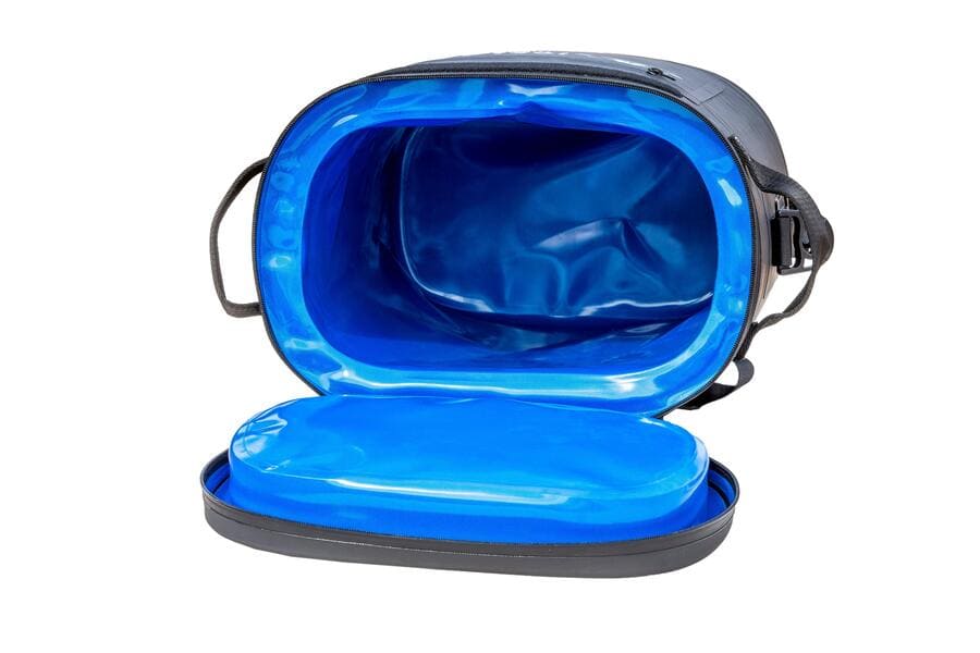 Interior view of Iceland Coolers Saga Series 30-can soft cooler with bright blue, easy-to-clean waterproof lining.