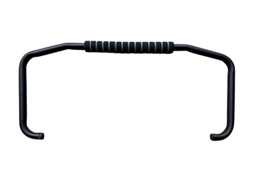 Replacement black metal handle with textured rubber grip for Iceland Coolers, designed for secure and comfortable transport.