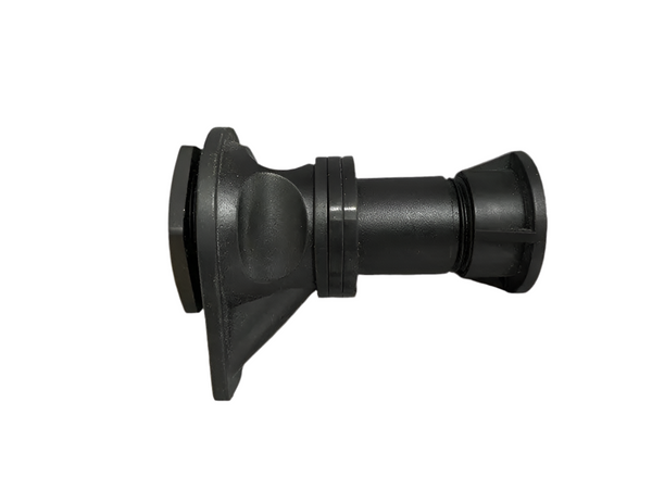 Replacement drain plug assembly for Iceland Coolers, shown in black plastic with threaded cap and rubber seal.