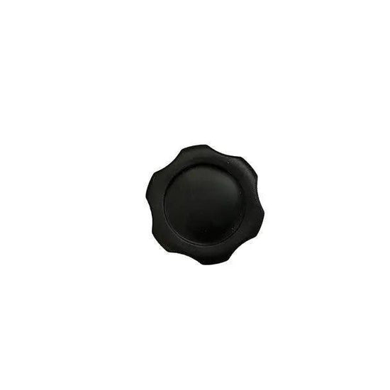 Black aerator insertion point cap for Iceland Coolers, shown from top view with grooved edges for easy grip and sealing.
