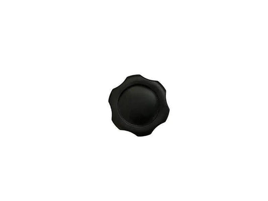 Black aerator insertion point cap for Iceland Coolers, shown from top view with grooved edges for easy grip and sealing.