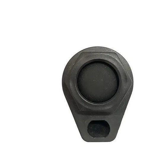 Black push-button drain spout lid for Iceland Coolers Berserker Bucket, shown from front view.