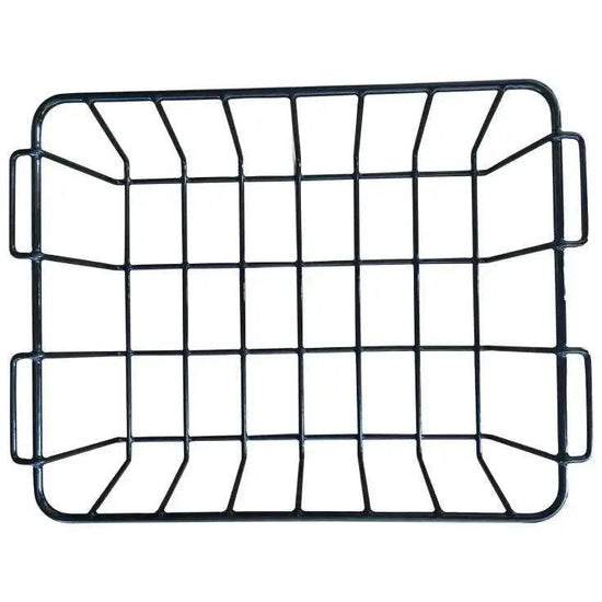 Top-down view of black wire hanging basket for Iceland Coolers, used to keep food and dry items elevated above ice inside the cooler.