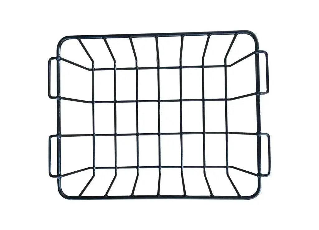Top-down view of black wire hanging basket for Iceland Coolers, used to keep food and dry items elevated above ice inside the cooler.