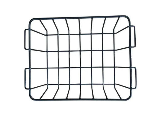 Top-down view of black wire hanging basket for Iceland Coolers, used to keep food and dry items elevated above ice inside the cooler.
