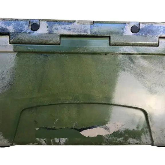Back view of Iceland Coolers Viking Series 45 QT cooler in arctic camo with rugged molded design.