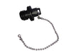 Viking Series Whirl Flow two-stage drain plug by Iceland Coolers, shown with attached metal chain for secure retention.