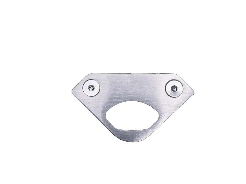 Stainless steel bottle opener from Iceland Coolers, wall-mount style with two screw holes for secure cooler attachment.